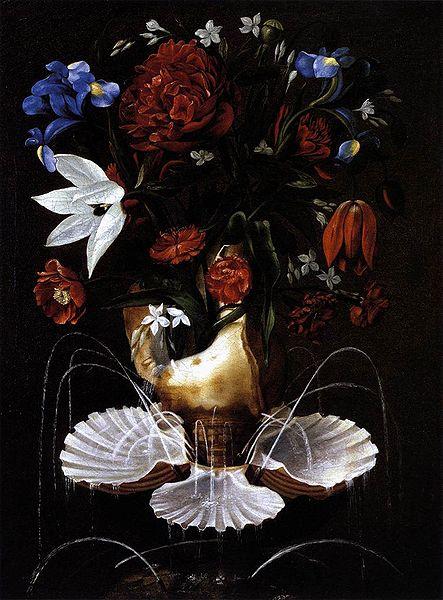 Juan de  Espinosa Still-Life with Shell Fountain and Flowers